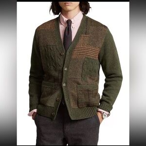 Polo Ralph Lauren Patchwork V-Neck Cardigan Size Large Retail $998